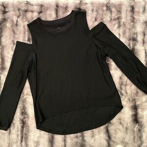 HPE Women's Medium LS Black Glide Cold Shoulder Workout Top NWOT